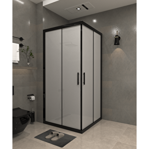 110 X 110 Kumlama  Cam Desen 01  Kare Köşe Girişli Kabin Siyah Profil 6mm 110x110 cm