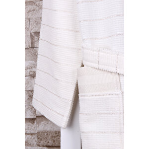 %100 Pamuk  Krem Sim Detaylı Kimono Sabahlık Krem-s