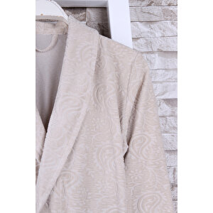 Kadın Jakarlı Bej Kadife Şalyaka Sabahlık Pembe-m