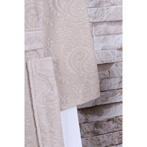 Kadın Jakarlı Bej Kadife Şalyaka Sabahlık Pembe-m