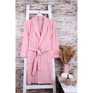 Kadın Jakarlı Bej Kadife Şalyaka Sabahlık Pembe-m