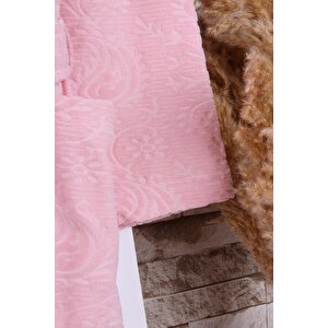 Kadın Jakarlı Bej Kadife Şalyaka Sabahlık Pembe-m