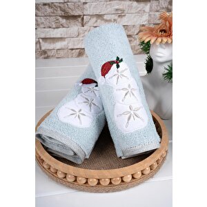 %100 Pamuk İkili 50x70 Cm Yılbaşı Nakışlı Havlu & Havlu Seti Desen023