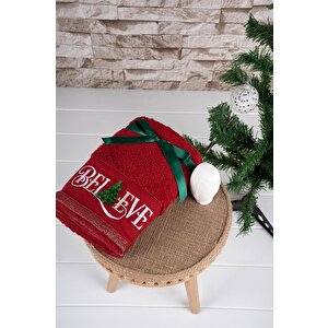 %100 Pamuk İkili 50x70 Cm Yılbaşı Nakışlı Havlu & Havlu Seti Desen023