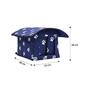 Yuga Pati Desenli Lacivert Kedi Evi Isı Ve Yağmur Korumalı