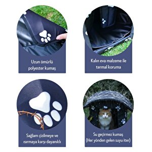 Yuga Pati Desenli Siyah Kedi Evi Isı Ve Yağmur Korumalı