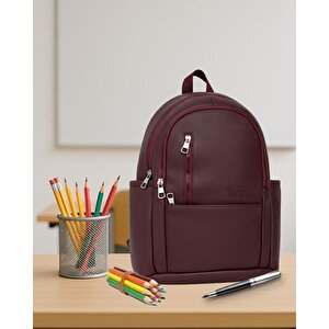 Yuga Suni Deri Dört Gözlü Sırt Çantası Bordo