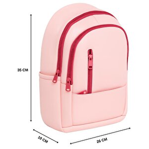 Yuga Suni Deri Dört Gözlü Sırt Çantası Pembe