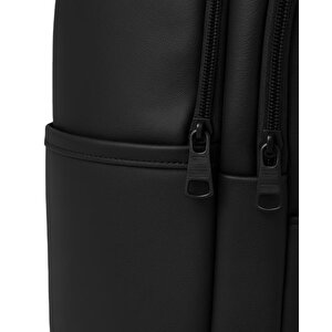 Yuga Suni Deri Dört Gözlü Sırt Çantası Siyah