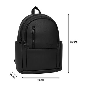 Yuga Suni Deri Dört Gözlü Sırt Çantası Siyah