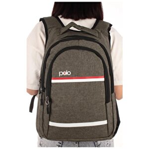 My Polo Sırt Çantası Kırmızı Beyaz Çizgili Haki 8860