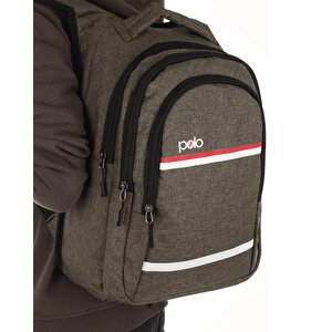 My Polo Sırt Çantası Kırmızı Beyaz Çizgili Haki 8860