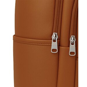 Yuga Suni Deri Dört Gözlü Sırt Çantası Taba