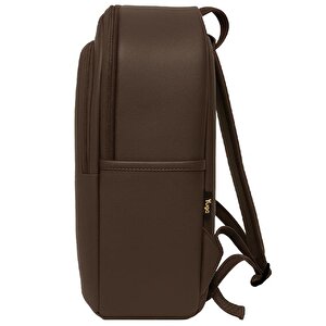 Suni Deri Dört Gözlü Sırt Çantası Kahverengi