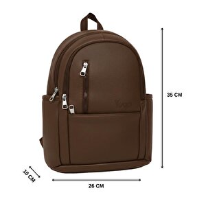 Yuga Suni Deri Dört Gözlü Sırt Çantası Kahverengi