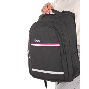 My Polo Sırt Çantası Pembe Beyaz Çizgili Füme 8860