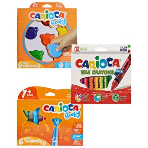 Teddy Şekilli Mum Boya - Carioca Teddy Keçeli Kalem - Carioca Wax Crayons 3 Adet Boyama Seti