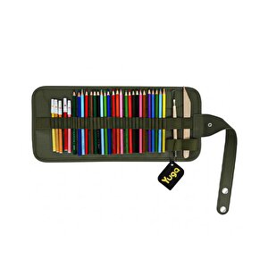 Suni Deri 36 Gözlü Rulo Kalemlik Yeşil