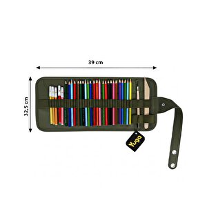 Yuga Suni Deri 36 Gözlü Rulo Kalemlik Yeşil