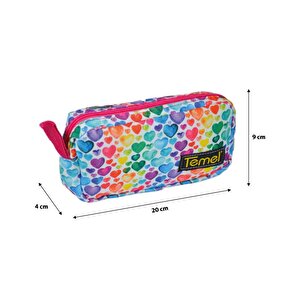 Temel Renkli Kalpler Tek Gözlü Kalem Çantası