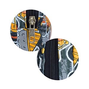 İş Makinalı Desenli Gri Tek Gözlü Kalem Çantası