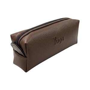 Tek Gözlü Suni Deri Kalem Çantası Kahverengi