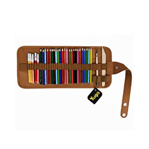 Suni Deri 36 Gözlü Rulo Kalemlik Taba