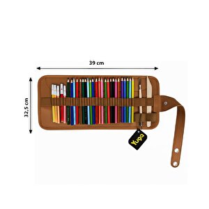 Yuga Suni Deri 36 Gözlü Rulo Kalemlik Taba