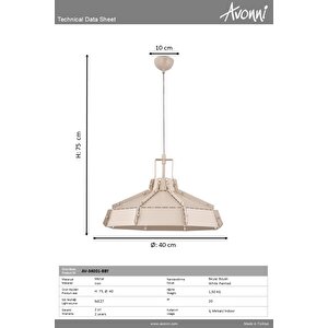 Avonni Av-34001-bby Beyaz Boya Modern Avize E27 Metal 40 Cm