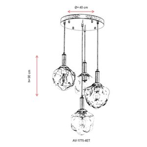 Avonni Av-1775-4et Eskitme Kaplama Modern Avize E27 Metal Cam 40 Cm