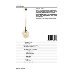 Avonni Av-1775-1e Eskitme Kaplama Modern Avize E27 Metal Cam 30 Cm