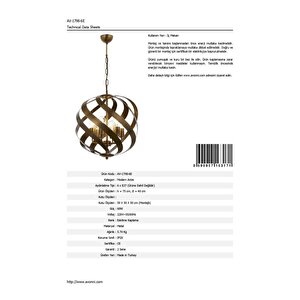 Avonni Av-1798-6e Eskitme Kaplama Modern Avize E27 Metal 40 Cm