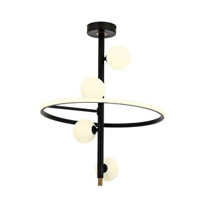 Av-1896-5bsy Siyah Boya Modern Avize G9 Metal Cam 50 Cm