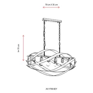 Avonni Av-1798-6ey Eskitme Kaplama Modern Avize E27 Metal 70x35 Cm