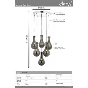 Avonni Av-1697-6kt Krom Kaplama Modern Avize E14 Metal Cam 50 Cm