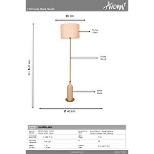 Lm-33004-krm Krem/eskitme Boya/kaplama Lambader E27 Ahşap Kumaş 40 Cm
