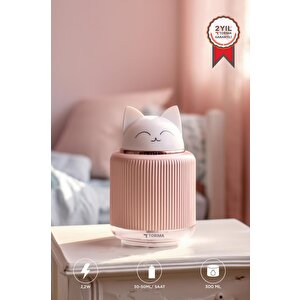 Hava Nemlendiricisi Buhar Makinesi Gece Lambalı Kedi Figürlü 300 Ml H8 Pembe