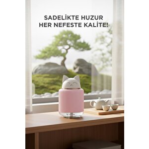 Hava Nemlendiricisi Buhar Makinesi Gece Lambalı Kedi Figürlü 300 Ml H8 Pembe