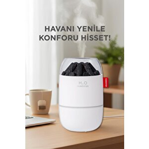 Hava Nemlendiricisi Buhar Makinesi Led Işıklı Odun Ateşi Efektli 280 Ml H16 Beyaz