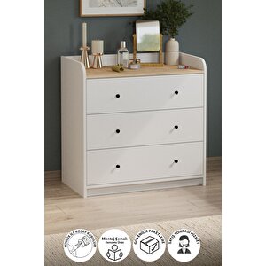 3 Çekmeceli Şifonyer 6 Bölmeli Şifonyer Dolap Yatak Odası Dolabı Begüm Safir Meşe Beyaz