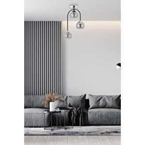 Av-7013-450-3k Krom/siyah Kaplama Modern Avize E27 Metal Cam 35 Cm