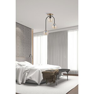 Av-7013-450-3e Eskitme/siyah Kaplama Modern Avize E27 Metal Cam 35 Cm