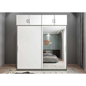 Süper Sürgülü Gardırop Antrasit&beyaz G.r.s_6_160cm 160 cm