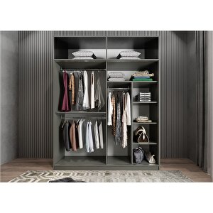 Süper Sürgülü Gardırop Antrasit&beyaz G.r.s_6_160cm 160 cm