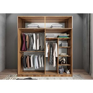 Süper Sürgülü Gardırop Ceviz&beyaz G.r.s_7_160cm 160 cm