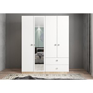 Harika Dört Kapaklı Gardırop Meşe&beyaz  G.d.h_7_140cm 140 cm