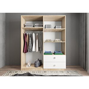 Harika Dört Kapaklı Gardırop Meşe&beyaz  G.d.h_7_160cm 160 cm