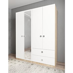 Harika Dört Kapaklı Gardırop Meşe&beyaz  G.d.h_7_180cm 180 cm