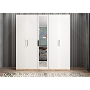Bar Beş Kapaklı Gardırop Meşe&beyaz G.b.l_5_150cm 150 cm