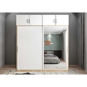 Süper Sürgülü Gardırop Meşe&beyaz G.r.s_9_180 180 cm